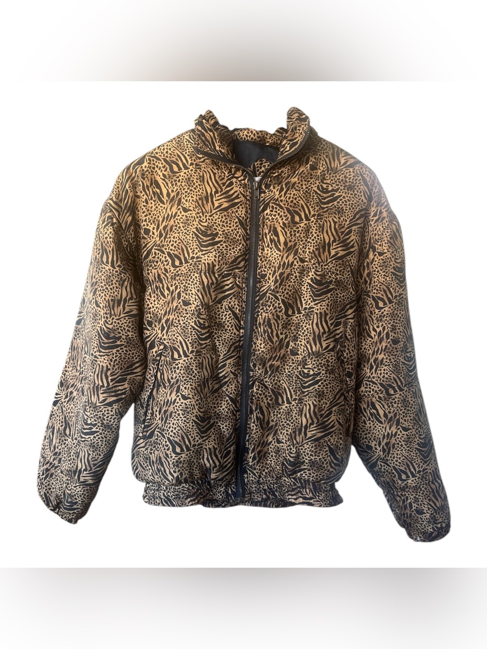 VTG Stunt Sports 100% Silk Leopard Print Bomber Jacket - Oversized S